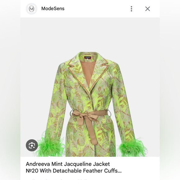 ANDREEVA Mint Jacqueline Jacket With Detachable Ostrich Feather Cuffs Sz XS - Picture 14 of 14